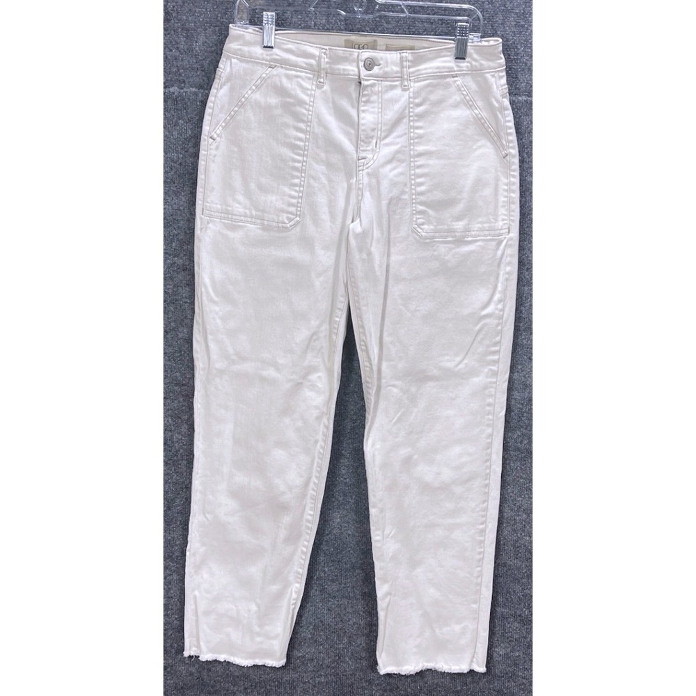 LOGO by Lori Goldstein Boyfriend Jeans Womens 10 Ivory White Raw Hem A646051